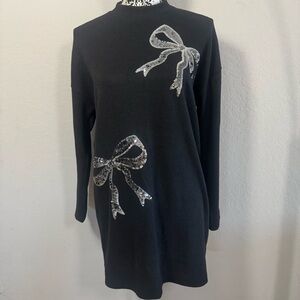 F&F Jumper Tunic Sweater Mini Dress Size S (UK) Black Sequin